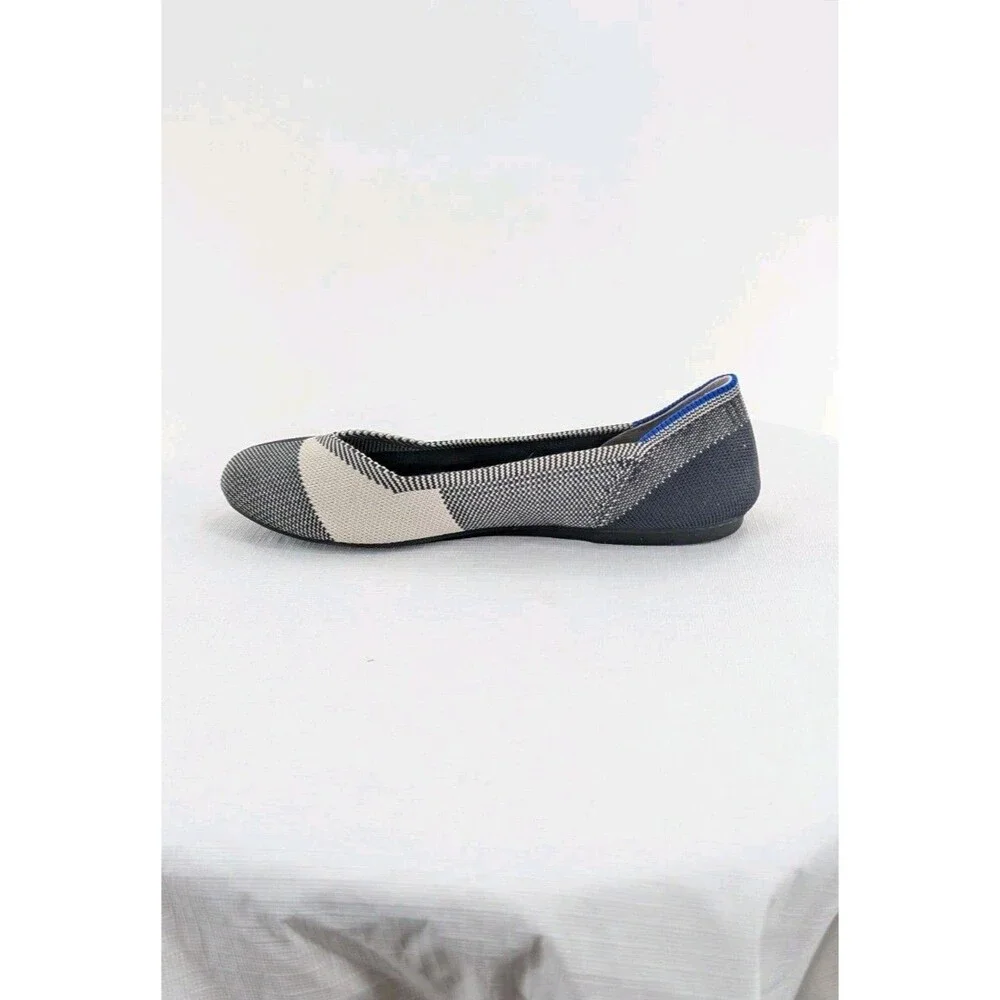 Rothy’s Beige Black Gray Captoe Flats 7.5 Ballet Work Office Preppy Comfort Shoe
